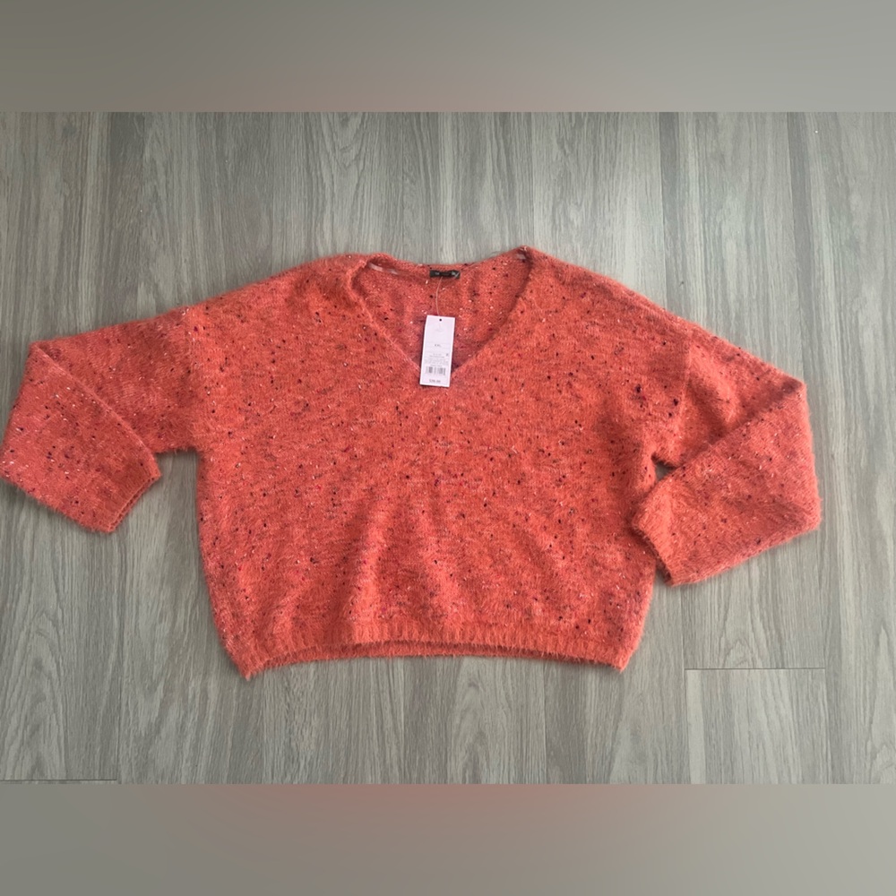 NWT Wild Fable Coral Pink Fuzzy V-Neck Sweater XXL Plus Size